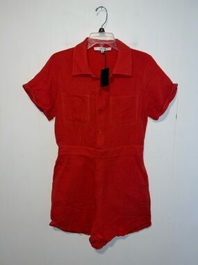 Joe's Jeans Red Button-Front Top Romper Size M  Valiant Poppy 0408262